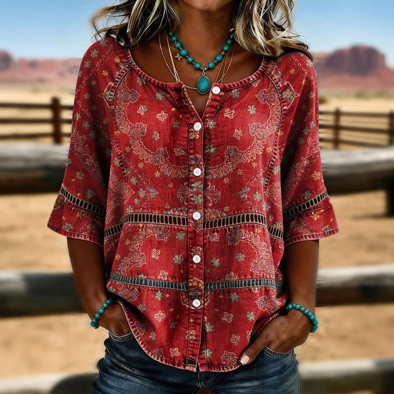 Blusa vintage con estampado étnico