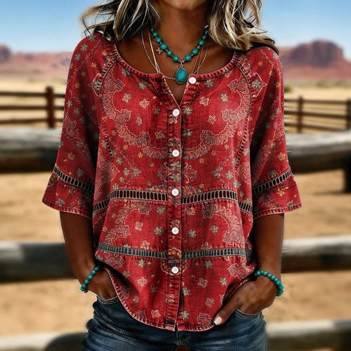 Blusa vintage con estampado étnico