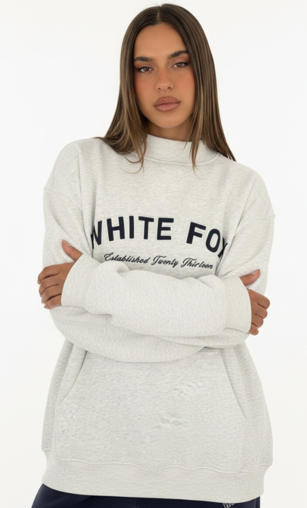 Sudadera gris jaspeado con cuello "Found It Out"