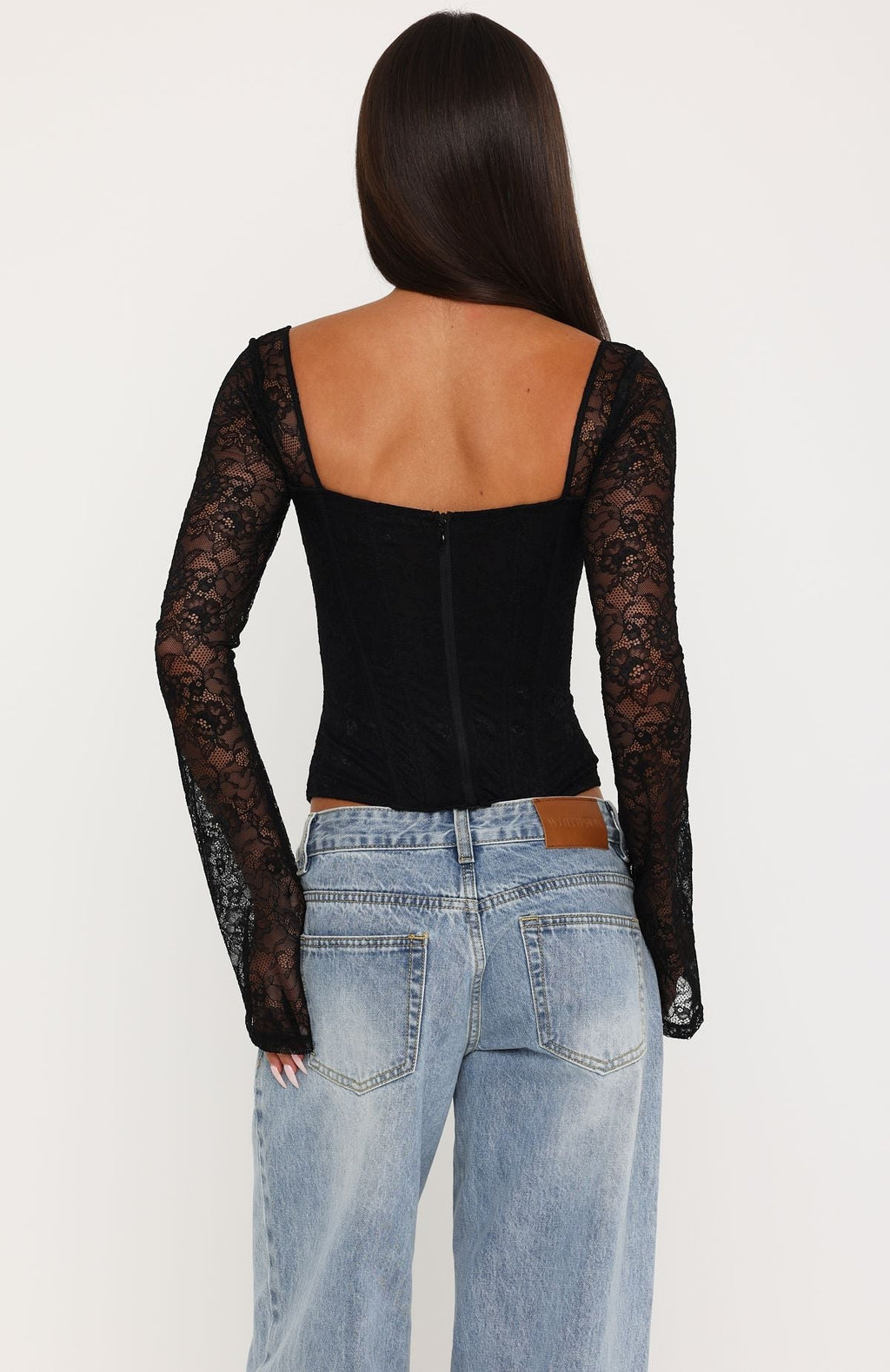 Bustier de Encaje de Manga Larga Midnight Rose Negro