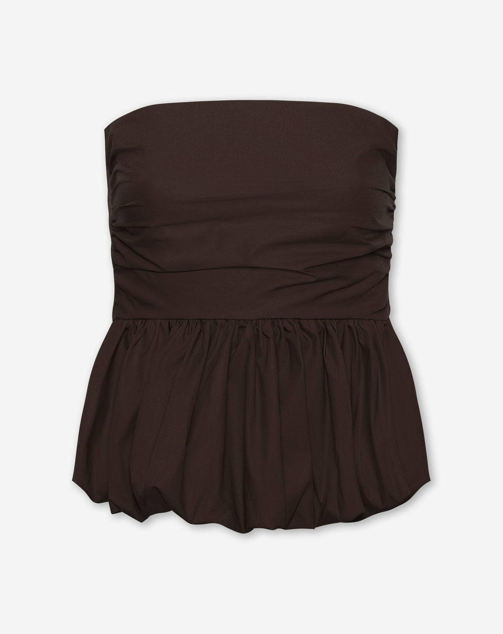 TOP DE ALGODÓN CON PEPLUM Y BAJO ABULLONADO, MARRÓN OSCURO