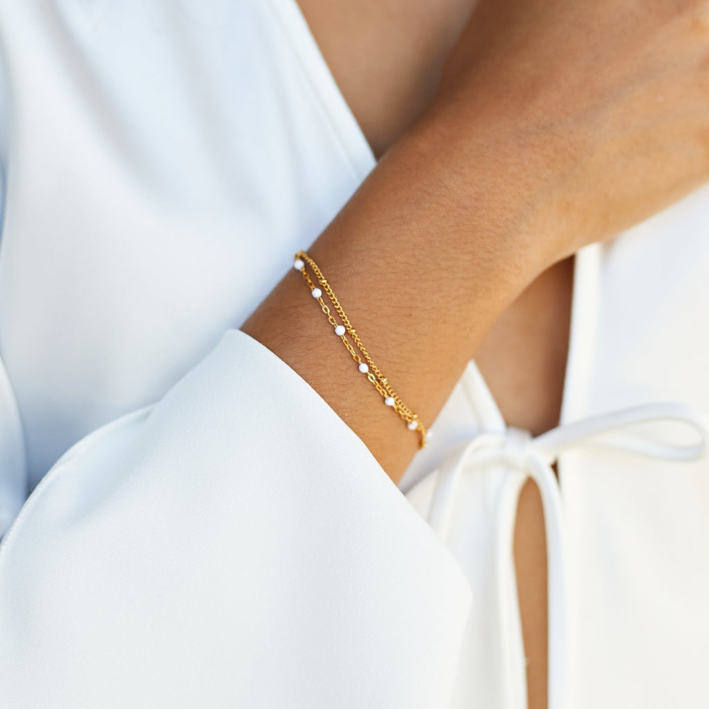 Pulsera Doble de Perlas Blancas